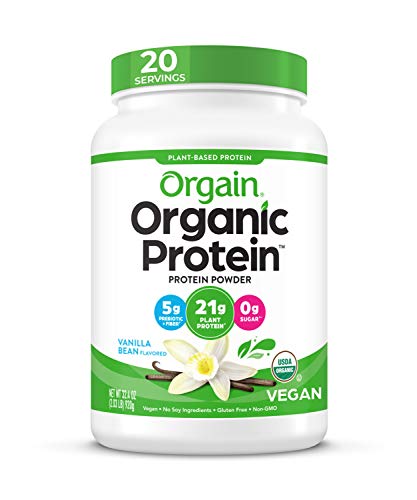 Orgain Organic Plant Based Protein Powder, Vanilla Bean - Vegan, Low Net Carbs, Non Dairy, Gluten Free, Lactose Free, No Sugar Added, Soy Free, Kosher, Non-GMO, 2.03 Pound (Packaging May Vary)