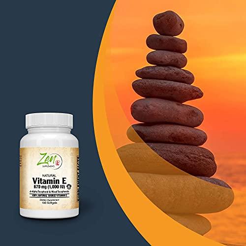 High Potency Natural Vitamin E – 1000IU Vitamin E Capsules with 100% Natural Mixed Tocopherols - Non-GMO Complete E Vitamin – 100 Softgels