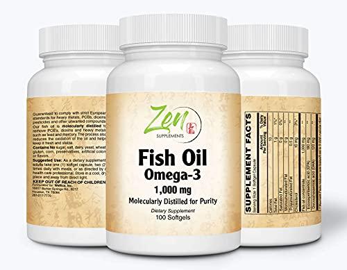 Zen Supplements - Omega-3 1000 Mg 100-Softgel - Omega-3 Burpless Fish Oil Supplement with 100Mg DHA & 180Mg EPA per Capsule - Supports Heart Health, Brain Development and General Wellness