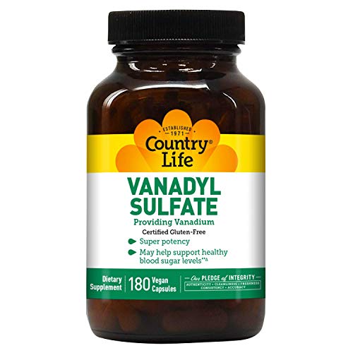 Country Life Vanadyl Sulfate 5000 mcg - 180 Vegan Capsules - Providing Vanadium - May Support Healthy Blood Sugar Levels