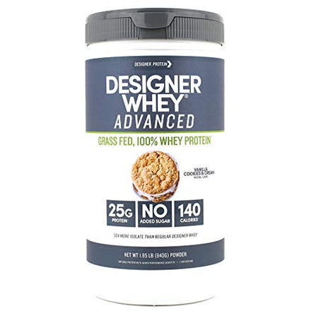 Designer Protein Designer Whey Grass Fed Protein Powder, Vanilla Cookies & Cream, 1.85 Pound, Non GMO, Made in the USA