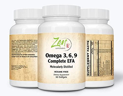 Zen Supplements - Omega 3-6-9 - Sourced from Deep Sea Fish, Flax Seed & Borage Oils. Purified with Molecular Distillation - Supports Heart and Circulatory Health 60-Softgel