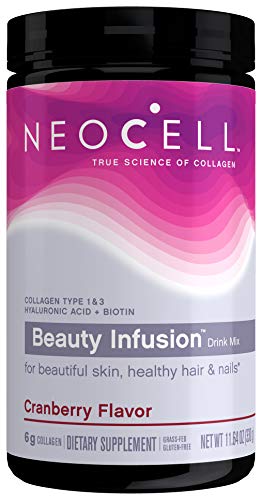 NeoCell Beauty Infusion Collagen Supplement Drink Mix Powder, 6,000mg Collagen Types 1 & 3, Cranberry Flavor, 11.64 Ounces (Package May Vary)