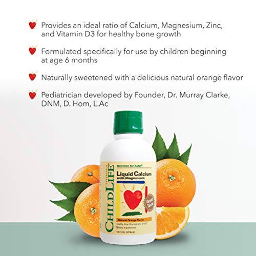ChildLife Liquid Calcium/Magnesium for Infants, Babys, Kids, Toddlers, Children, and Teens/Natural Orange Flavor/Gluten Free & Non-GMO/Plastic Bottle 16 Fl. Oz