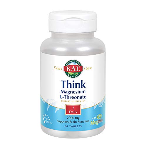 KAL Think Magnesium L-Threonate 2000 mg | Learning, Brain Health & Memory Function Support w/Magtein | Vegan, No Gluten & Non-GMO | 60 Tablets