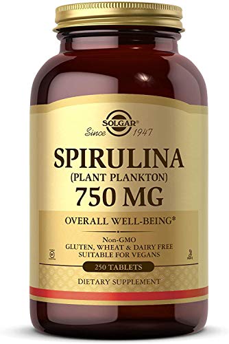Solgar Spirulina 750 mg, 250 Tablets - Plant Plankton - Overall Well-Being - Immune Support - Super-Green - Non-GMO, Vegan, Gluten Free, Dairy Free, Kosher - 62 Servings