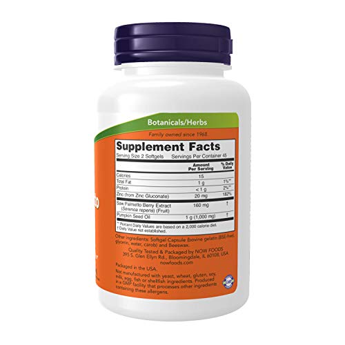 NOW Supplements, Saw Palmetto Extract with Pumpkin Seed Oil and Zinc, Men's Health*, 90 Softgels