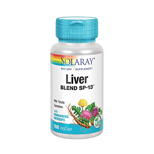 Solaray Liver Blend SP-13 | Healthy Liver & Kidney Support with Milk Thistle, Dandelion, Artichoke Leaf, Kelp, Peppermint Aerial & More | 100 VegCaps