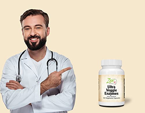 Zen Supplements - Ultra Veggie Enzymes for Vegetarians and Vegans - Promotes Digestion of Vegetables, Beans and Carbohydrates to Help Reduce Occasional Gas and Bloating 120-Vegcaps