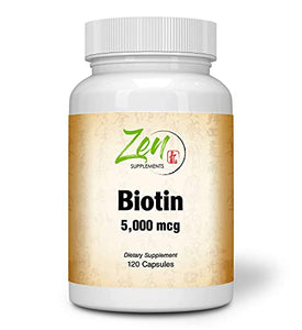 High Potency Biotin - 5,000mcg, USP Grade Biotin Supplement for Women and Men - 120 Cap