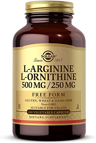 Solgar L-Arginine/L-Ornithine 500/250 mg, 100 Vegetable Capsules - Supports Blood Flow - Supports Creatine Synthesis & Protein Formation - Non-GMO, Vegan, Gluten & Dairy Free, Kosher - 100 Servings