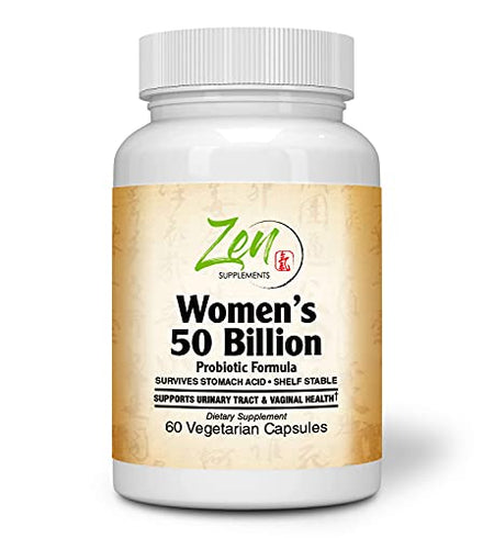 Zen Supplements - Womens 50 Billion CFU Probiotic Formula - Supports Urinary and Vaginal Health with Lactobacilli & Bifado Blended Strains Survives Stomach Acid, Shelf Stable 60-Vegcaps