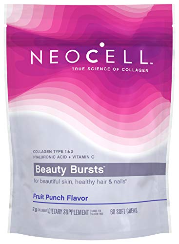 NeoCell Beauty Bursts Collagen Soft Chews, 2,000mg Collagen Types 1 & 3, Fruit Punch Flavor, 60 Count (Package May Vary)