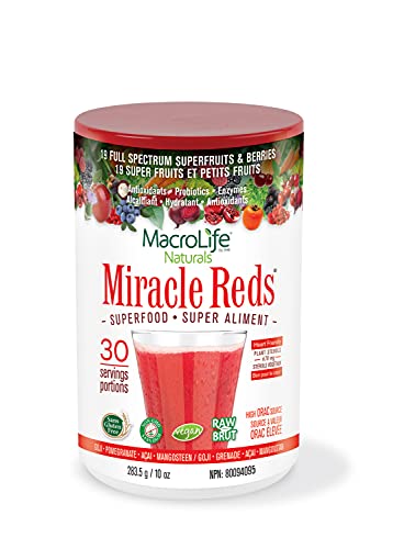 MacroLife Naturals Miracle Reds Superfood Powder - 19 Antioxidant-Rich Fruits & Berries, Polyphenols, Enzymes, Probiotics  10oz (30 Servings)
