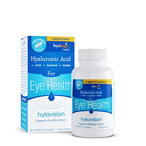 HylaVision Eye Health Supplements: Hyaluronic Acid, Lutein and Zeaxanthin Dietary Supplements for Vision Support (120 Capsules)— Vegan Formula by Hyalogic