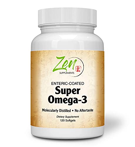 Zen Supplements - Super Omega-3 Enteric Coated 120-Softgel - Sustainably Sourced 1000 mg Omega-3 per Softgel, Enteric Coated to be Odorless & Burp-Free - Contains 300 mg EPA & 200 mg DHA per Softgel