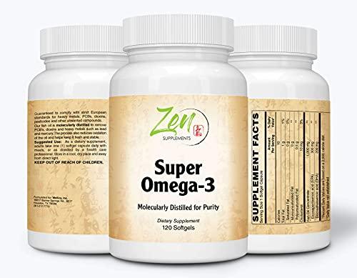 Zen Supplements - Super Omega-3 120-Softgel - Supports Cardiovascular, Joint & Skin Health, Heart Healthy Supplement, Essential Fatty Acids - Contains 300 mg EPA & 200 mg DHA per Capsule