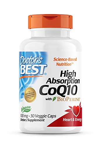 Doctor's Best High Absorption CoQ10 with BioPerine, Vegan, Gluten Free, Naturally Fermented, Heart Health & Energy Production, 100 mg 30 Veggie Caps