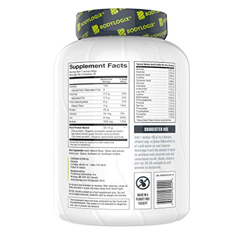 Bodylogix Vegan Plant Based Protein Powder, NSF Certified, Non-GMO, Vanilla Bean, 4 Pound