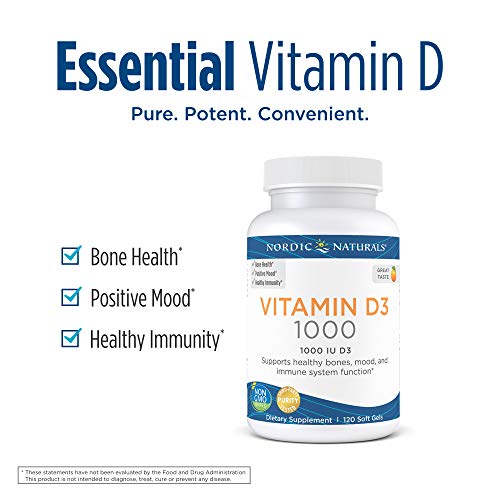 Nordic Naturals Vitamin D3 1000, Orange - 1000 IU Vitamin D3 - 120 Mini Soft Gels - Supports Healthy Bones, Mood & Immune System Function - Non-GMO - 120 Servings