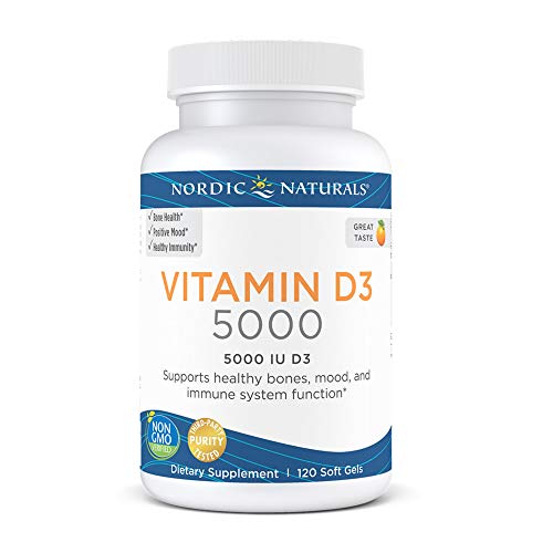 Nordic Naturals Vitamin D3 5000, Orange - 5000 IU Vitamin D3-120 Mini Soft Gels - Supports Healthy Bones, Mood & Immune System Function - Non-GMO - 120 Servings