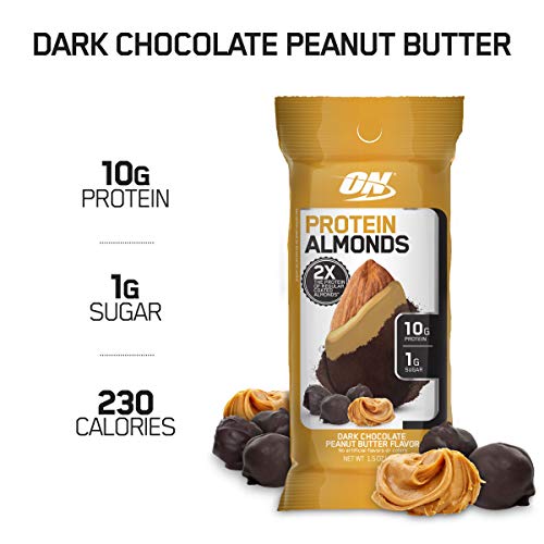Optimum Nutrition Protein Almonds Snacks, On The Go Nutrition, Flavor: Chocolate Peanut Butter, Low Sugar, Made with Whey Protein Isolate, 1.5 Ounce (Pack of 12)
