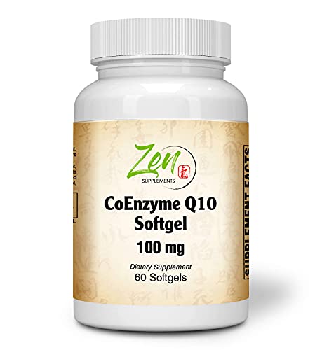 Zen Supplements - Coenzyme Q10 100 Mg, CoQ10 Ubiquinone Antioxidant Supports Heart Health Including Cholesterol & Blood Pressure, Neurological Function & Cellular Energy 60-Softgel