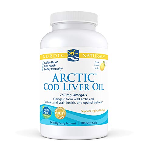 Nordic Naturals Arctic Cod Liver Oil, Lemon - 180 Soft Gels - 750 mg Total Omega-3s with EPA & DHA - Heart & Brain Health, Healthy Immunity, Overall Wellness - Non-GMO - 60 Servings