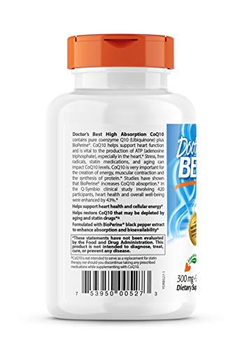 Doctor's Best High Absorption CoQ10 with BioPerine, Vegetarian, Gluten Free, Naturally Fermented, Heart Health & Energy Production, 300 mg 90 Veggie Softgels