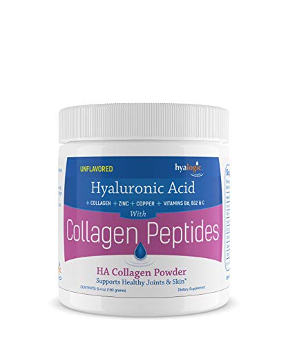 Hyalogic Collagen Peptides Powder – w/Hyaluronic Acid, Hydrolyzed Types 1 & 3, Grass Fed, Keto Protein Powder Supplement for Hair Growth, Skin, Nails, Joints Unflavored Easy to Mix 6.4 oz (180 gr.)