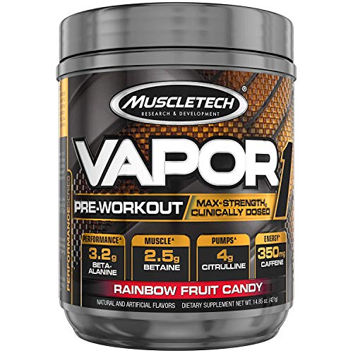 Pre Workout Powder | MuscleTech Vapor One Pre-Workout | Preworkout Powder for Men & Women + Muscle Builder | Creatine Monohydrate + Beta Alanine + Betaine HCL | Rainbow Fruit Candy (20 Servings)