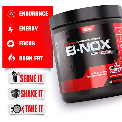 Betancourt Nutrition B-NOX Ripped Pre-Workout Formula, Keto-Friendly, Endurance Builder, Powder, 287g (30 Servings), Bombcicle