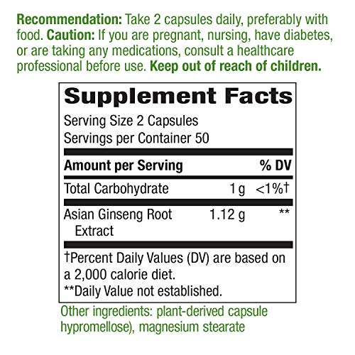 Nature's Way Premium Herbal Asian Ginseng 1120 mg per serving Capsules, 100 Count
