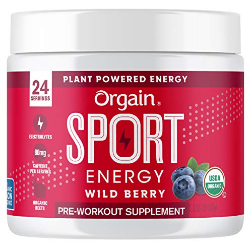 Orgain Wild Berry Sport Energy Pre-Workout Powder - Made with Green Coffee Beans, Organic Beets, Ginger, and Cordyceps, Gluten Free, Non-GMO, Vegan, Dairy and Soy Free - 0.53 lbs