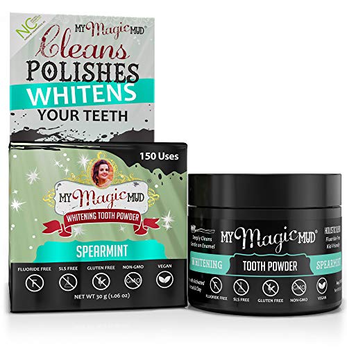 My Magic Mud - Whitening Tooth Powder, Polishing, Brightening, Charcoal, Spearmint, 1.06 oz. (150 uses)
