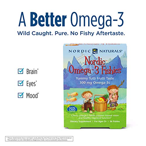 Nordic Naturals Nordic Omega-3 Fishies, Tutti Frutti - 36 Fishies - 300 mg Total Omega-3s with EPA & DHA - Healthy Brain, Mood, Vision & Immune System - Non-GMO - 36 Servings