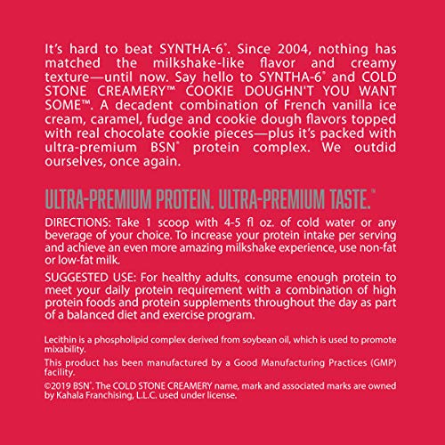 BSN Syntha-6 Whey Protein Powder, Cold Stone Creamery- Cookie Doughn't You Want Some, Micellar Casein, Milk Protein Isolate Powder, 25 Servings