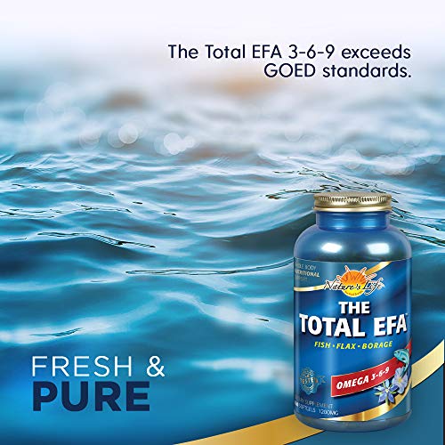 Nature's Life The Total EFA Fish Oil w/Organic Flaxseed & Borage Oils | 1200 mg | Skin, Heart & Memory | 180 Softgels