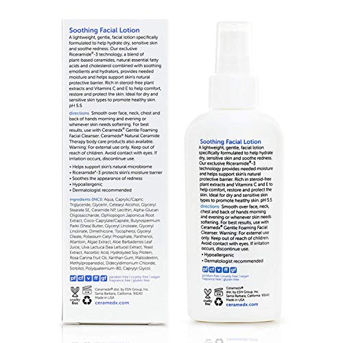 CERAMEDX – Soothing Facial Lotion | Natural Ceramide Lotion for Dry, Sensitive Skin | Cruelty Free, Vegan & Fragrance Free | 4 fl oz