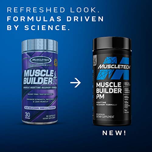 Muscle Builder PM | MuscleTech Nighttime Post Workout Recovery Formula | Testosterone Booster for Men + Enhance Strength & Lean Muscle | 5mg Melatonin Sleep Supplement | Decrease Estradiol | 90 Count