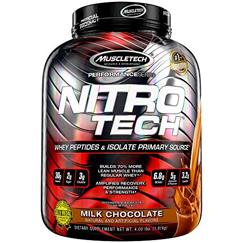 Whey Protein Powder | MuscleTech Nitro-Tech Whey Protein Isolate & Peptides | Lean Protein Powder for Muscle Gain | Muscle Builder for Men & Women | Sports Nutrition | Chocolate, 4 lb (40 Servings)
