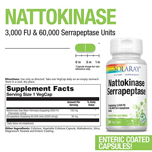 Solaray Nattokinase & Serrapeptase Supplement | 3,000 FU | Healthy Circulation, Blood Flow Support | 30 VegCaps