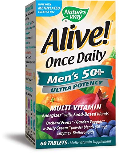 Nature's Way Alive! Once Daily Men's 50+ Multivitamin, Ultra Potency, Food-Based Blends, 60 Tablets, Pack of 2