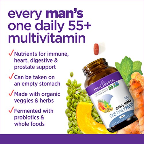 New Chapter Multivitamin for Men 50 Plus + Immune Support - Every Man's One Daily 55+ with Fermented Probiotics + Whole Foods + Astaxanthin + Organic Non-GMO Ingredients - 72 Count