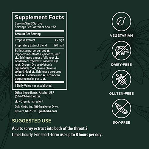 Gaia Herbs, Echinacea Goldenseal Propolis Throat Spray, Herbal Supplement  Supports Healthy Immune Response 1-Ounce (Pack of 2)