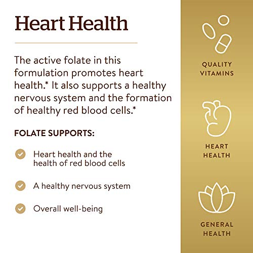 Solgar Folate 1000 mcg, 120 Tablets - 1000 mcg Bio-active Metafolin - Heart Health - Vegan, Gluten Free, Dairy Free, Kosher - 120 Servings