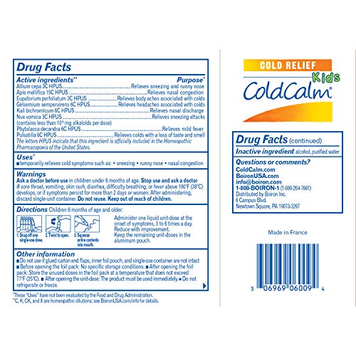 Boiron Coldcalm Kids 30 Single-Use Liquid Doses, 30 Count