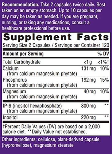 Nature's Way Cell Forte IP6 Inositol Supplement, GlutenFree Vegetarian Capsules, Unflavored, 240 Count