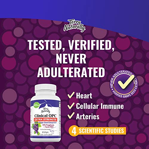 Terry Naturally Clinical OPC Extra Strength - 60 Softgels - French Grape Seed Extract Supplement, Supports Heart & Immune Health, Antioxidant - Non-GMO, Gluten-Free, Kosher - 60 Servings