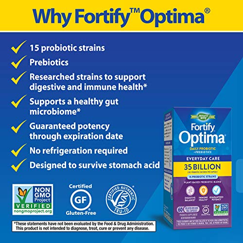 Nature’s Way Fortify Optima Daily Probiotic, 35 Billion, 15 Strains, Prebiotic, 60 Capsules